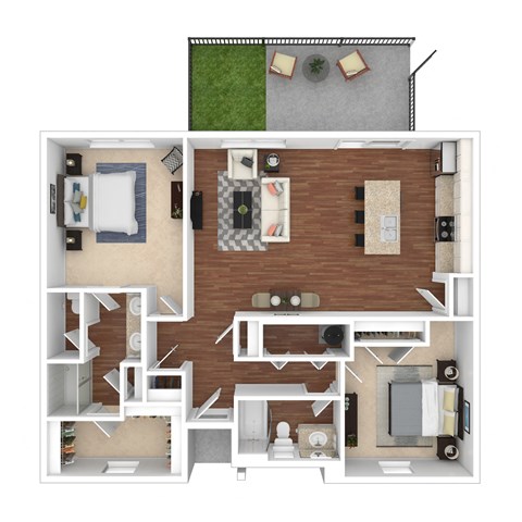 Floor plan for 2 beds, 2 baths, 1243 sqft